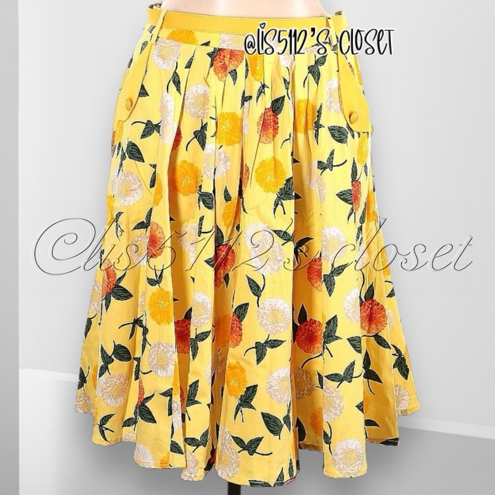 Collectif Dakota Sunny Yellow Floral Swing Skirt US 16 1X - Picture 4 of 15